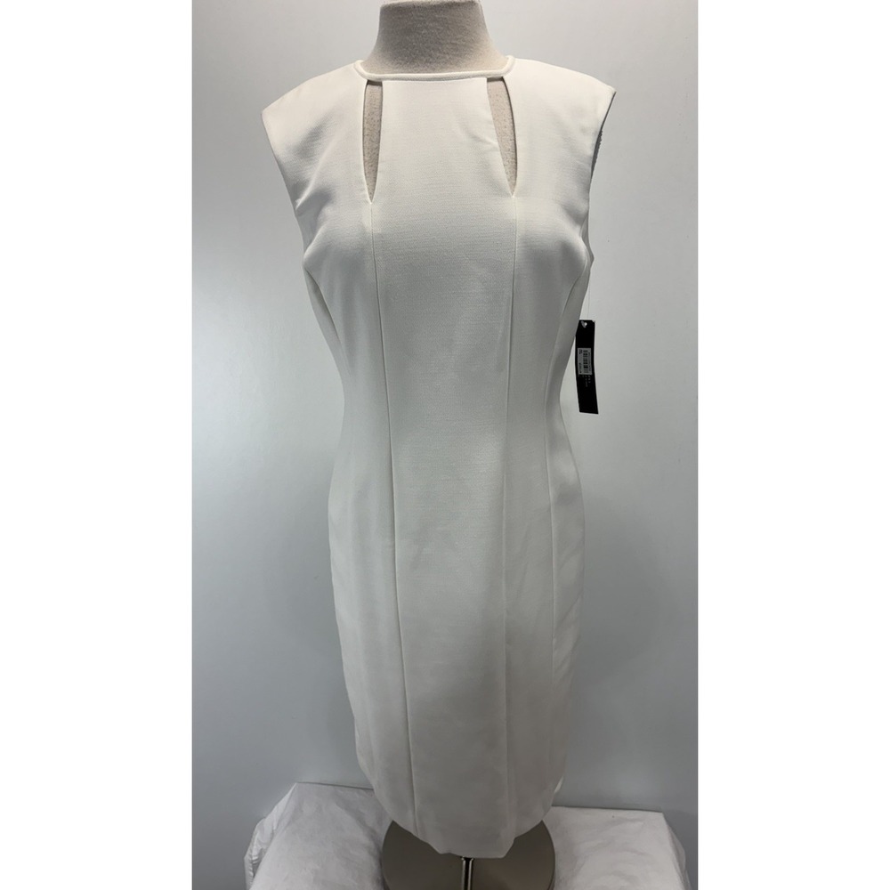 NEW! Tahari Sheath Dress Sz 8 Winter White Cutouts Career Stretch Pencil